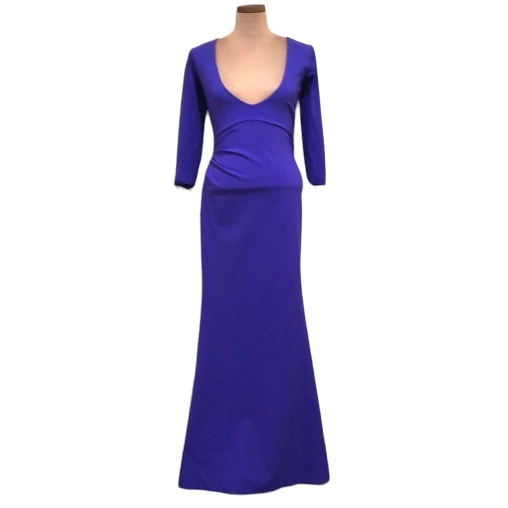 Chiara Boni Klaida Long Sleeve Gown Size IT 40 US 4 Royal Blue Ruched Maxi Dress